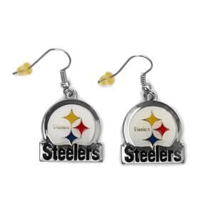 NFL Steelers Dangle Earrings Team Logo Licensed Pittsburgh Bar Retro Style